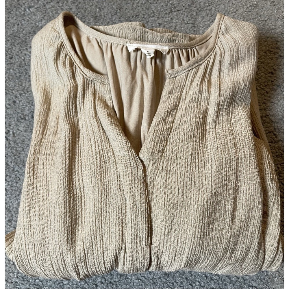 Anthropologie August Sky Tiered Dress Sz L Midi Beige Crinkly Boho Peasant - Picture 13 of 13